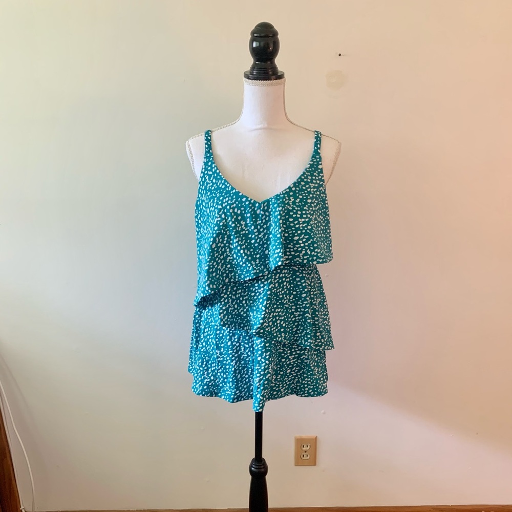🎉HP🎉 New Size 14 Teal & White Cacique Tankini Swim Top